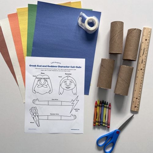 Supplies to make Greek gods and goddesses craft from Little Passports